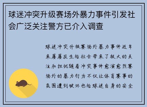 球迷冲突升级赛场外暴力事件引发社会广泛关注警方已介入调查